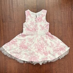 Knit Works Girl’s White, Pink & Silver Floral Dress with Tulle and Lace, Size 3T